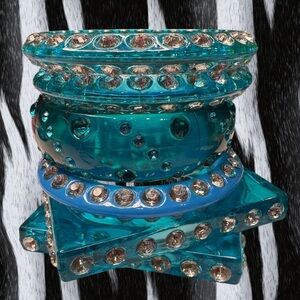 Deadstock Blue Rhinestone Bangle Set